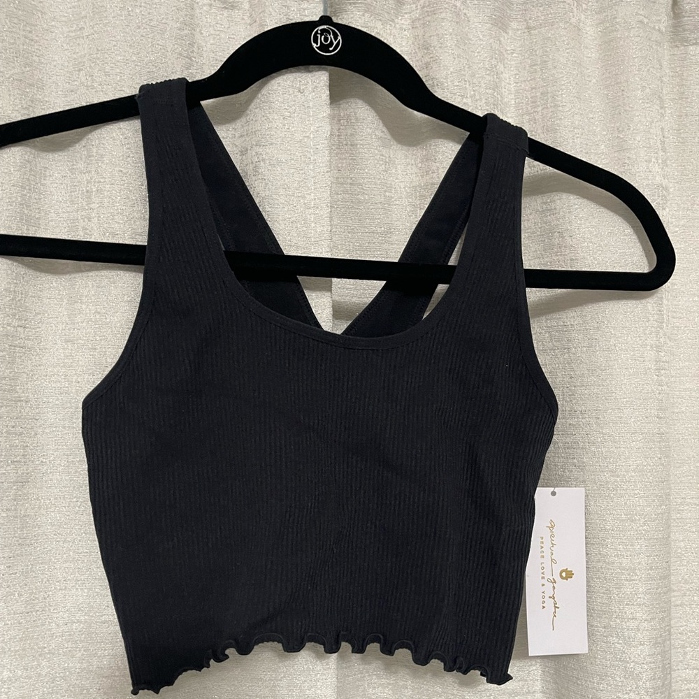XS Black Spiritual Gangster ripped crop top.